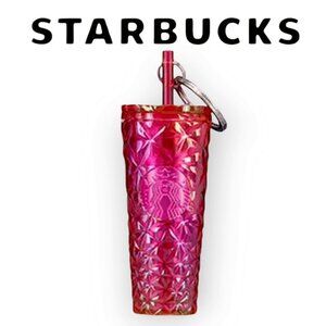 Starbucks Fuchsia Prism Cold Cup Keychain Summer 2024 Rare HTF Collectible NWT